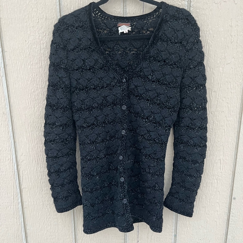 Vintage Yves Saint Laurent Textured Wool‎ Blend Black Cardigan Size Large - Picture 3 of 6